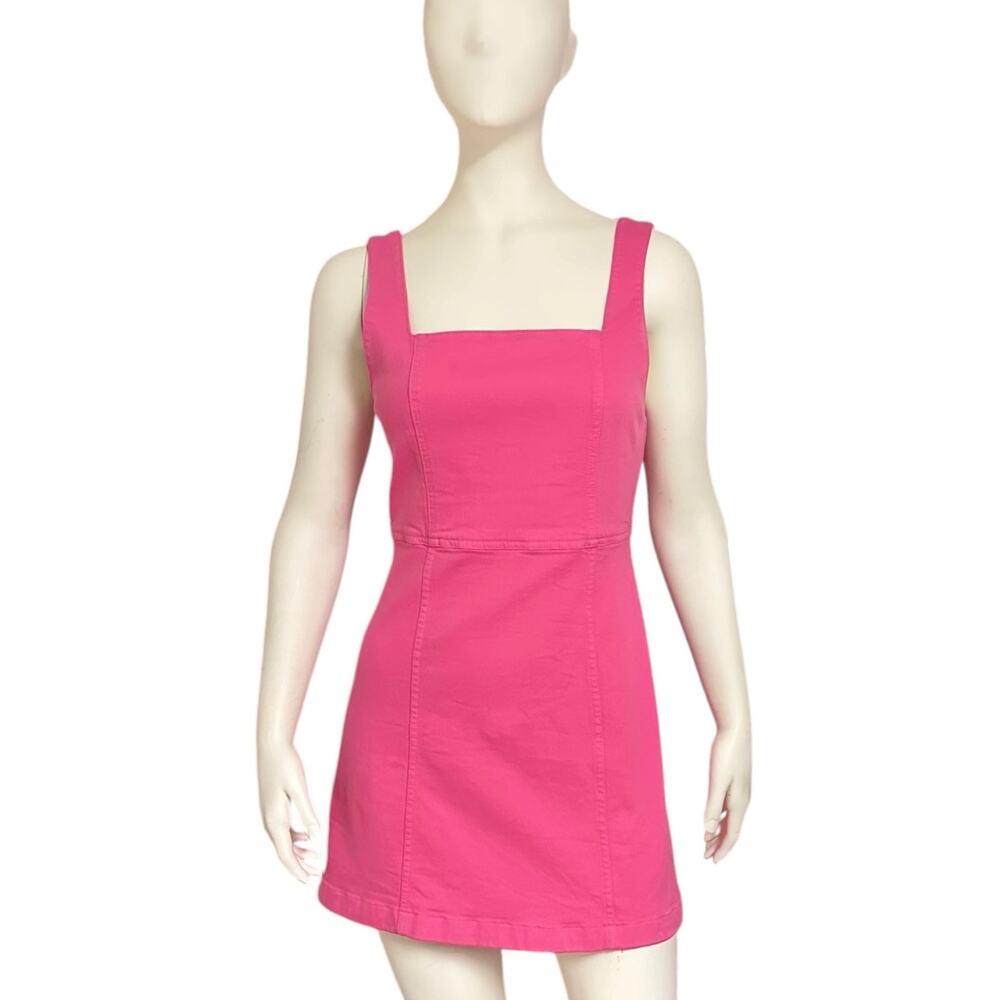 Alice + Olivia Jeans 6 Pink Square Neck Mini Dress Fitted Sleeveless A-Line